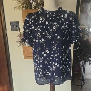 SHEIN Navy Blue Floral Blouse